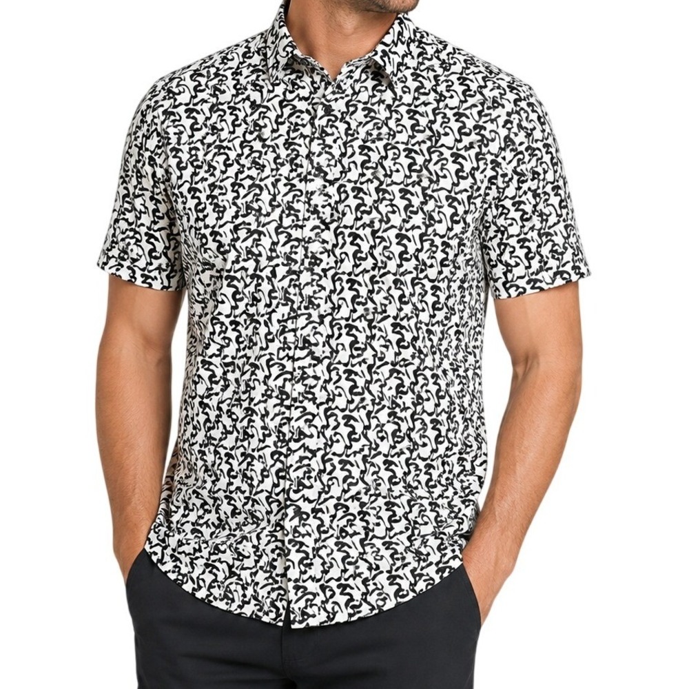 Robert Graham Black White Abstract Swirl Button Down Shirt Men's 2XL